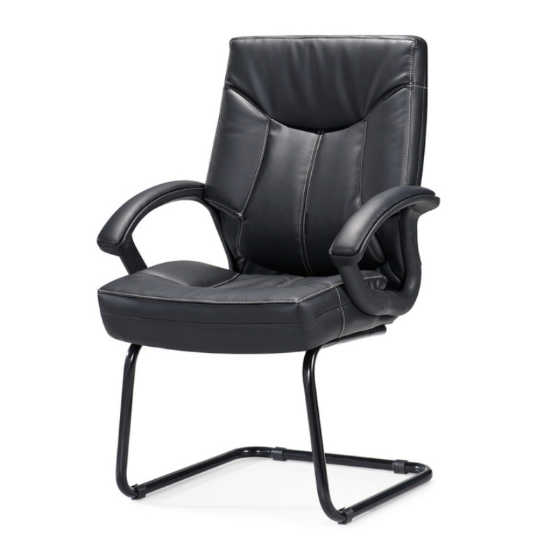 Y & F Кожаный офисный стул со средней спинкой, с нейлоновыми подлокотниками и хромированной основой