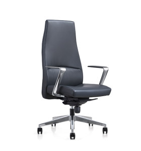 Silla ejecutiva de oficina de cuero genuino grande y alta Y&F con base de aluminio y apoyabrazos (YF-822-099)