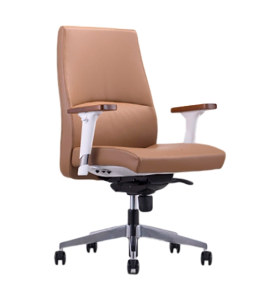 Silla ejecutiva de oficina de cuero PU de respaldo medio Y&F con reposabrazos de superficie de madera (YF-622-021)