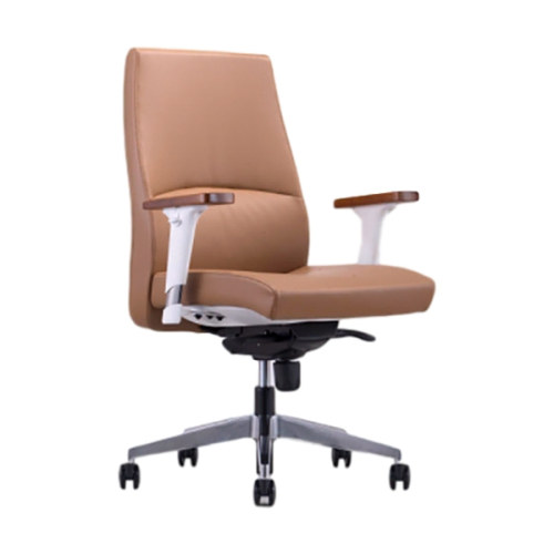 Y&F Büro-Chefsessel aus PU-Leder mit mittlerer Rückenlehne und Armlehnen mit Holzoberfläche (YF-622-021)