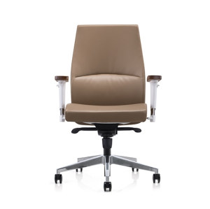 Y&F Büro-Chefsessel aus PU-Leder mit mittlerer Rückenlehne und Armlehnen mit Holzoberfläche (YF-622-021)