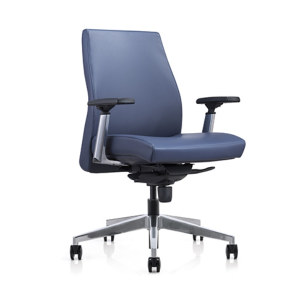 Y & F Поворотный стул из искусственной кожи со средней спинкой и алюминиевым регулируемым подлокотником, алюминиевое основание (YF-620-01)