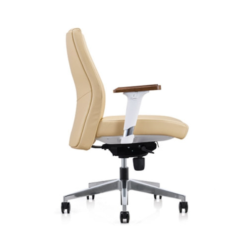 Bürostuhl aus PU/Leder mit mittlerer Rückenlehne, Armlehnen aus Holz und Aluminiumfuß (YF-620-022)