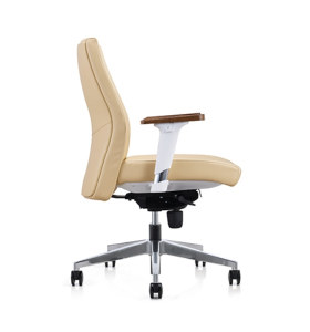 Chaise pivotante Y&F à dossier moyen en PU / cuir avec accoudoir supérieur en bois, base en aluminium (YF-620-022)