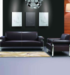 Canapé de bureau en cuir moderne Y&F, base et structure en acier inoxydable, tissu de canapé disponible en PU (SF-837)