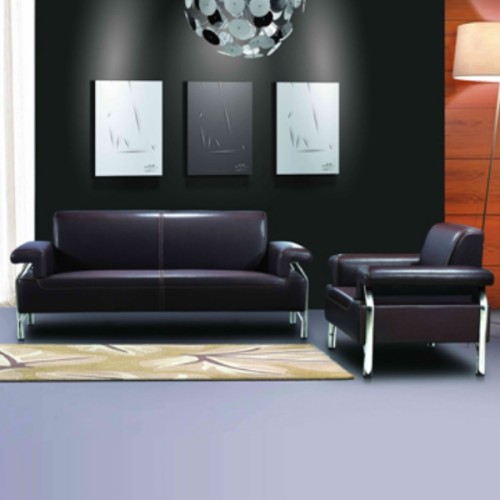 Sofá de oficina moderno de cuero Y&F, base y marco de acero inoxidable, tela de sofá disponible en PU (SF-837)