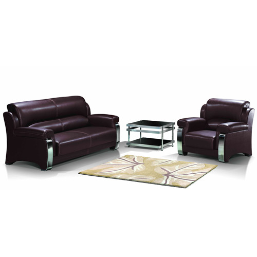 Sofá de oficina moderno Y&F, base y marco de acero inoxidable, tela de sofá disponible en PU y cuero