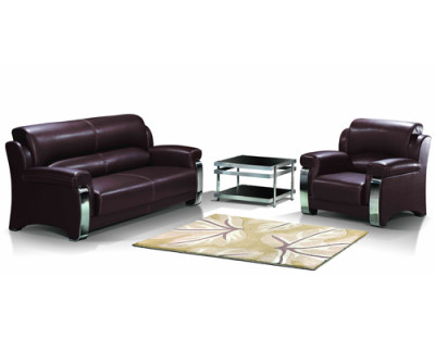 Sofá de oficina moderno Y&F, base y marco de acero inoxidable, tela de sofá disponible en PU y cuero