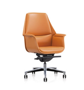 Chaise pivotante de bureau Y&F à dossier moyen en PU avec base en aluminium (YF-626-18)