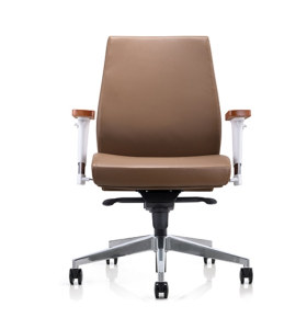 Chaise pivotante de bureau Y&F à dossier moyen en PU / cuir avec accoudoir en aluminium réglable en hauteur et plateau en bois, base en aluminium (YF-628-021)