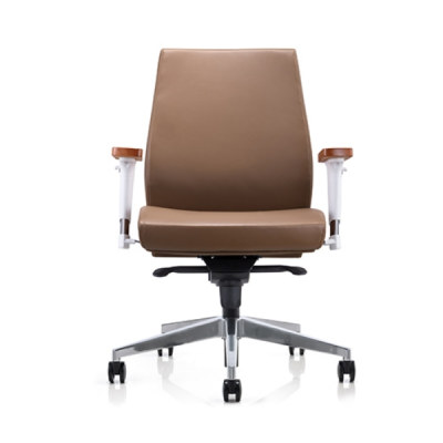 كرسي مكتب دوار في منتصف الظهر مع مسند ذراع ألومنيوم قابل لتعديل الارتفاع وسطح خشبي ، قاعدة من الألومنيوم