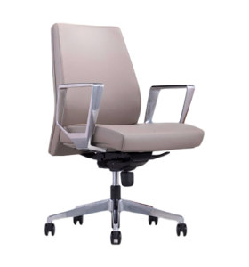 Chaise pivotante de bureau Y&F à dossier moyen en PU / cuir avec accoudoir réglable en hauteur en aluminium et plateau en bois, base en aluminium (YF-628-116)