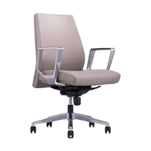 منتصف الظهر بو / كرسي مكتب جلدي دوار مع مسند ذراع ألومنيوم قابل لتعديل الارتفاع