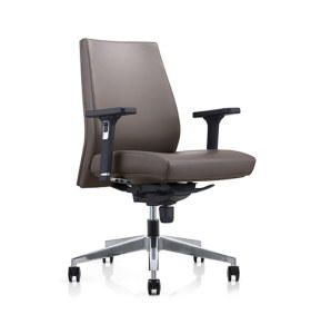 Chaise pivotante de bureau Y&F à dossier moyen en PU avec base en aluminium (YF-628-0884)