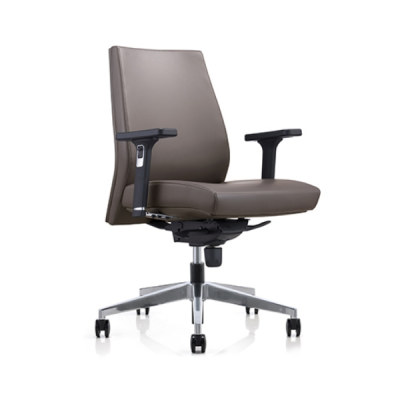 Gris Mid-back PU bureau pivotant chaise de travail avec base en aluminium(YF-628-0884)