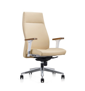 Chaise pivotante Y&F à dossier haut en PU avec accoudoir en bois, base en aluminium (YF-820-021)