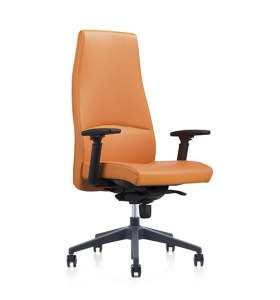 Silla giratoria de oficina de PU de respaldo alto Y&F con reposabrazos ajustable en altura de plástico, base de plástico (YF-822-134)