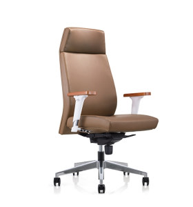 Silla giratoria de oficina PU de respaldo alto Y&F con reposabrazos de aluminio regulable en altura y tapa de madera, base de aluminio (YF-828-021)