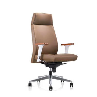 Y&F PU-Bürodrehstuhl mit hoher Rückenlehne, höhenverstellbarer Armlehne aus Aluminium und Holzplatte (YF-828-021)