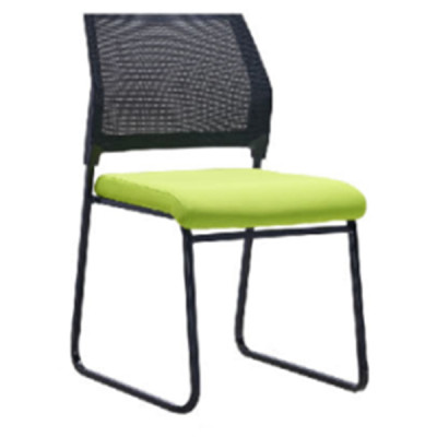 Middle Back Mesh Office Visit Chair With Green Fabric Seat And Black Plastic Back, Black Powder Caoting Base(YF-X-07-1)