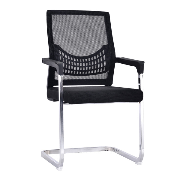 كرسي زيارة مكتب شبكي أسود مع مقعد شبكي وظهر ، غطاء بلاستيكي من Amrest ، قاعدة كروم (YF-A-082)