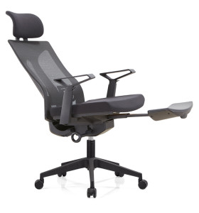 Chaise de bureau inclinable en maille à dossier haut, avec base en aluminium et pédale, accoudoir et appui-tête réglables (YF-A39)