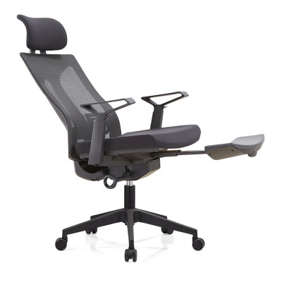 Chaise de bureau inclinable en maille à dossier haut, avec base en aluminium et pédale, accoudoir et appui-tête réglables (YF-A39)