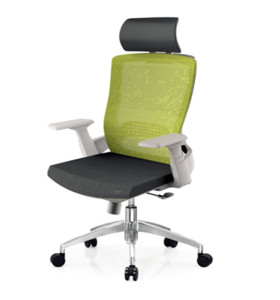Chaise de bureau en maille à dossier haut avec base en aluminium, accoudoir en PP, appui-tête réglable (YF-A32-blanc)