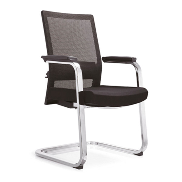 Black Middle Back Mesh Office Meeting Chair with Korea non-metallic skin-friendly fabric(YF-C08)