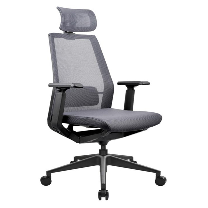 Высокий бэк-офисный сетчатый стул с алюминиевым основанием, регулируемым подголовником и подлокотником из полиуретана (YF-A008)