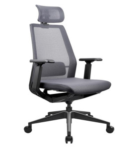 Chaise de direction en maille de bureau à haut dossier avec base en aluminium, appui-tête réglable et accoudoir en PU (YF-A008)