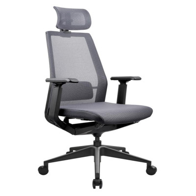 Silla ejecutiva de malla para oficina con respaldo alto, base de aluminio, reposacabezas ajustable y reposabrazos de PU (YF-A008)
