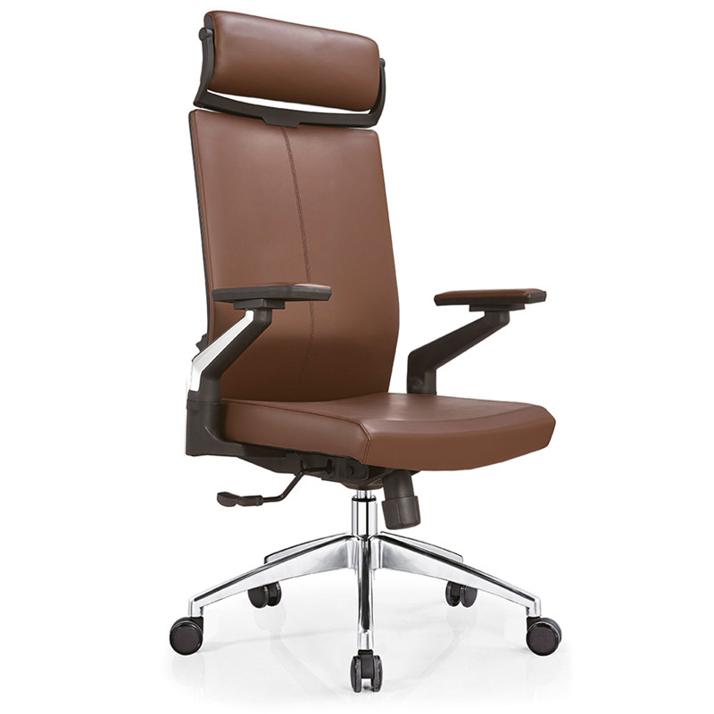 Leather Swivel Executive Office Chair With Headrest, nylon armrest, aluminum base (YF-A09)