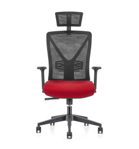 Chaise de direction en maille de bureau à dossier haut avec base en nylon de 340 mm, accoudoir et appui-tête réglables en hauteur en PU (YF-GA04)