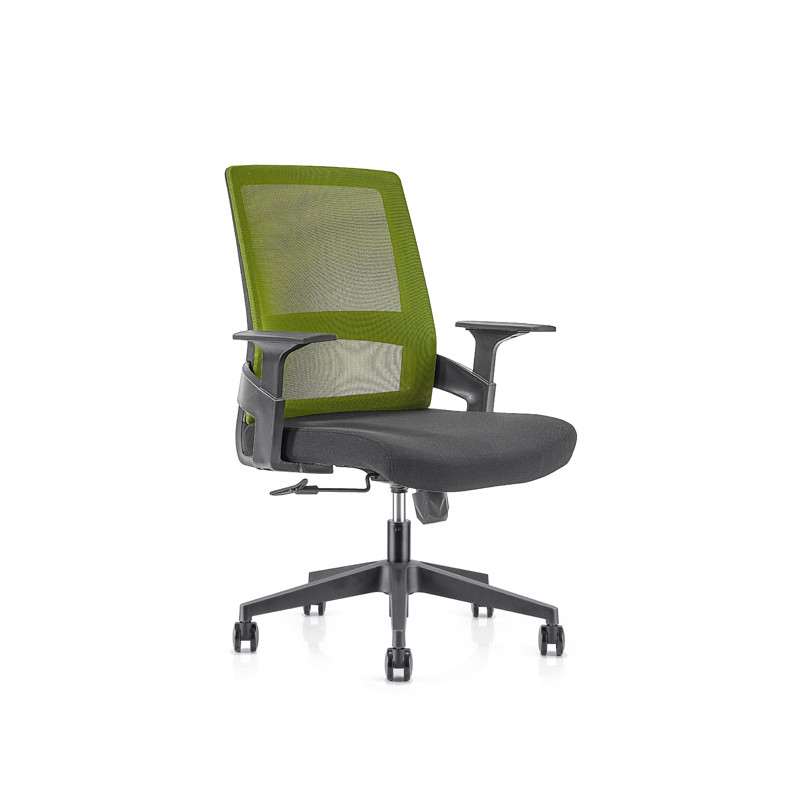 Grüner Büro-Netzstuhl mit mittlerer Rückenlehne, 320 mm Nylonbasis und PP-Armlehne (YF-GB07-Grün)