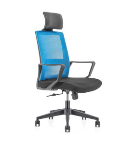 Chaise de direction en maille de bureau à haut dossier avec base en nylon, accoudoir en PP, appui-tête réglable en hauteur (YF-GA08)