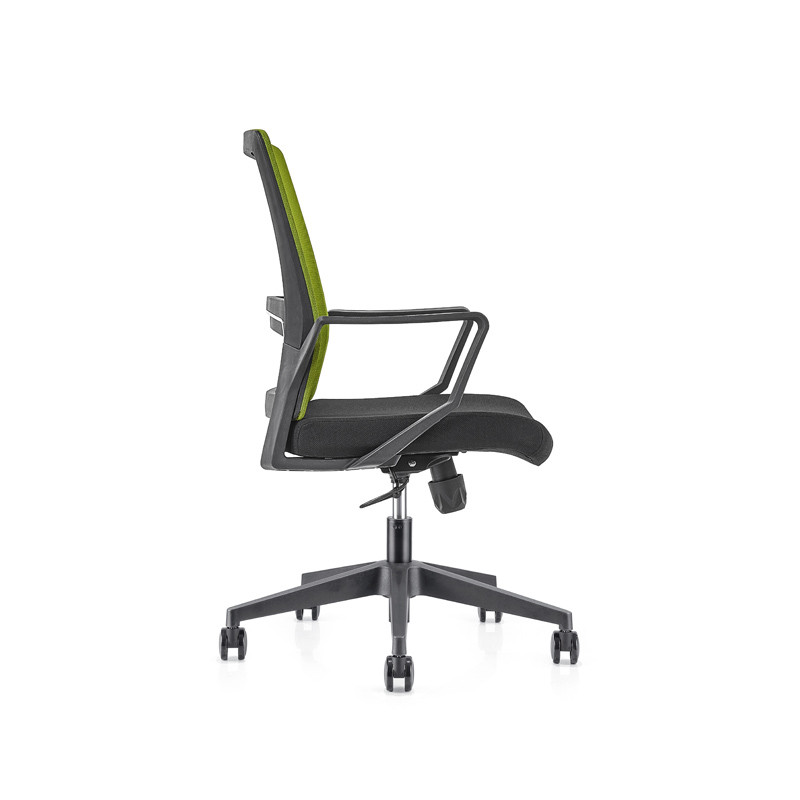 Silla de malla verde para oficina con respaldo medio con base de nailon de 320 mm, reposabrazos de PP (YF-GB08-Green)