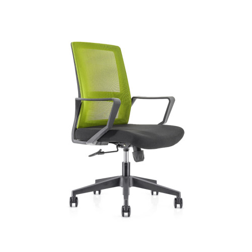 Silla de malla verde para oficina con respaldo medio con base de nailon de 320 mm, reposabrazos de PP (YF-GB08-Green)