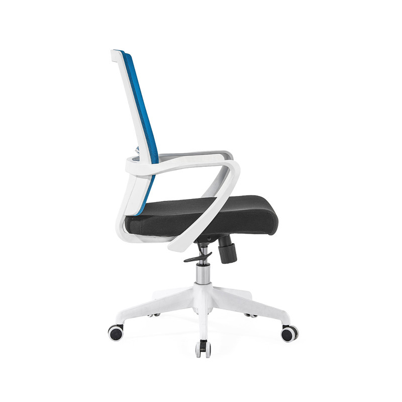 Büro-Netzstuhl mit mittlerer Rückenlehne, 320 mm Nylonbasis, PP-Armlehne, weißem Rahmen (YF-GB09-weiß)
