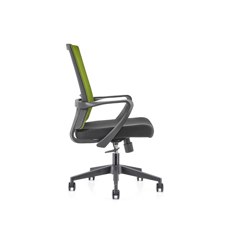 Grüner Büro-Netzstuhl mit mittlerer Rückenlehne, 320 mm Nylonbasis und PP-Armlehne (YF-GB09-Grün)