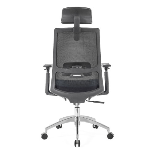 Сетчатое кресло руководителя с высокой спинкой и алюминиевым основанием, подлокотник 4D, регулируемый по высоте подголовник (YF-GA10-Blue)