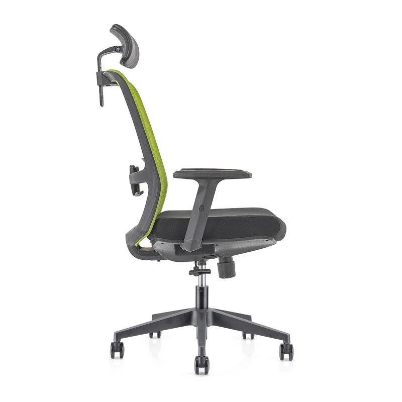 Сетчатое кресло для руководителя с высокой спинкой и нейлоновой основой, подлокотник из полиуретана, регулируемый по высоте подголовник (YF-GA09-Green)