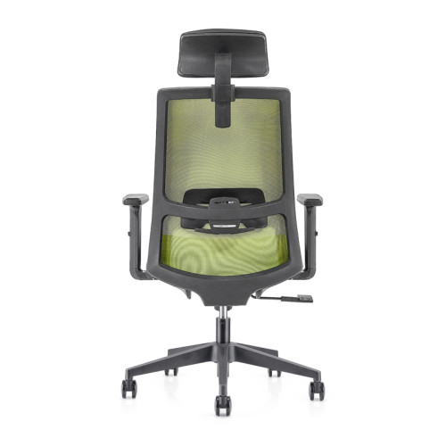 Сетчатое кресло для руководителя с высокой спинкой и нейлоновой основой, подлокотник из полиуретана, регулируемый по высоте подголовник (YF-GA10-Green)