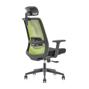 Сетчатое кресло для руководителя с высокой спинкой и нейлоновой основой, подлокотник из полиуретана, регулируемый по высоте подголовник (YF-GA10-Green)