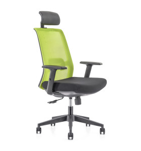 Chaise de bureau en maille à dossier haut avec base en nylon, accoudoir en PU, appui-tête réglable en hauteur (YF-GA10-vert)