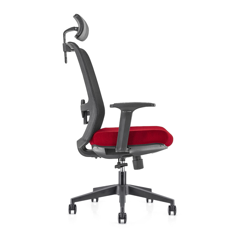 كرسي تنفيذي شبكي للمكتب الخلفي العالي مع قاعدة من النايلون ، مسند ذراع PP ، مسند رأس قابل للتعديل الارتفاع (YF-GA10-Red)