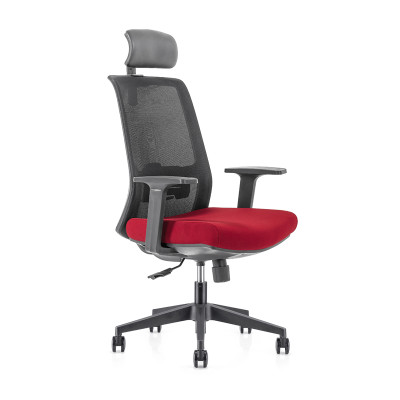 Сетчатое кресло руководителя с высокой спинкой и нейлоновой основой, подлокотник из полипропилена, регулируемый по высоте подголовник (YF-GA10-Red)