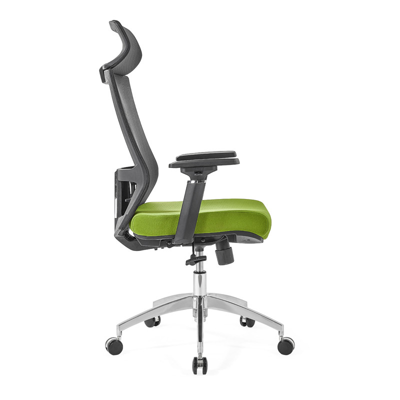 Silla ejecutiva de malla para oficina con respaldo alto con base de aluminio de 350 mm, reposabrazos 4D, reposacabezas ajustable en altura (YF-GA12-Green)