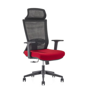 Chaise de direction en maille de bureau à dossier haut en gros, base en nylon, accoudoir en PP, appui-tête réglable en hauteur (YF-GA12-Red)