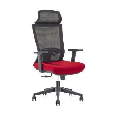 Оптовое высокое кресло руководителя из сетки для бэк-офиса, нейлоновая основа, подлокотник из полипропилена, регулируемый по высоте подголовник (YF-GA12-Red)